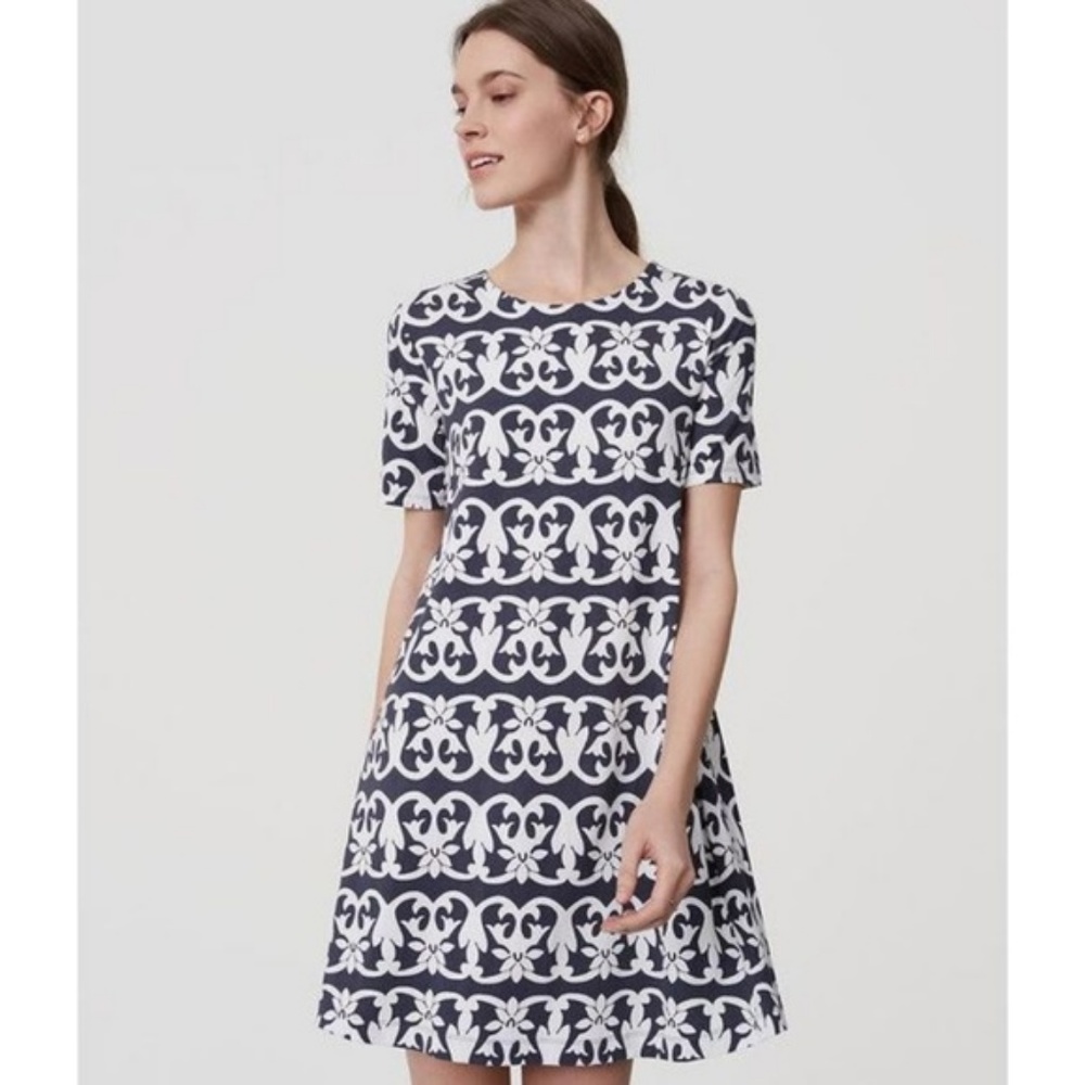 Loft Gray Vineyard Stripe Swing Dress XS